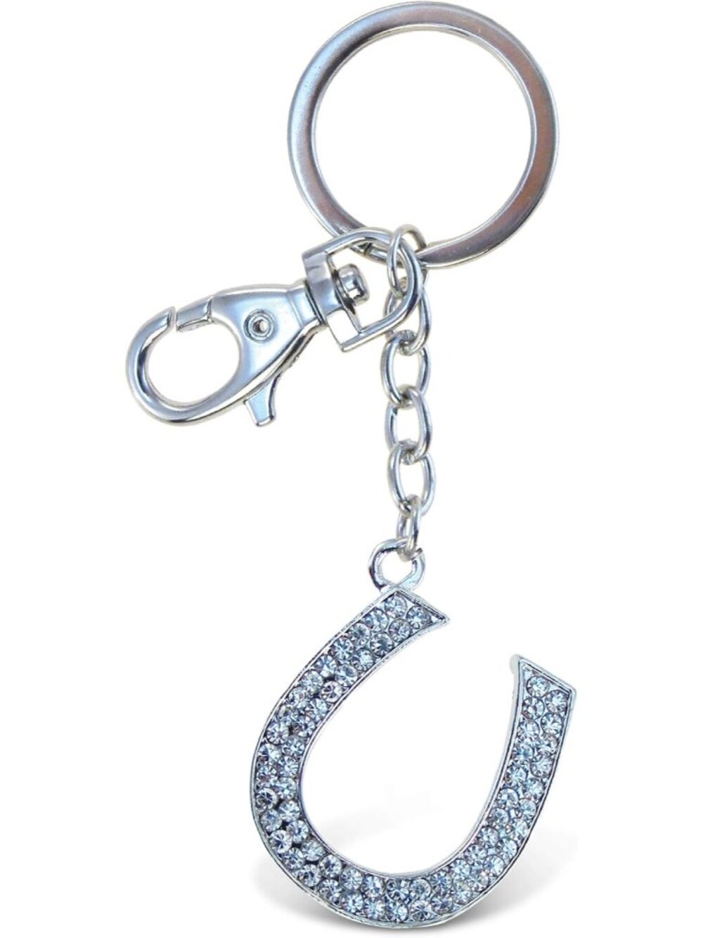 Aqua79 Clear Horse Shoe Cute Keychain - Silver Sparkling Charm Rhinestones